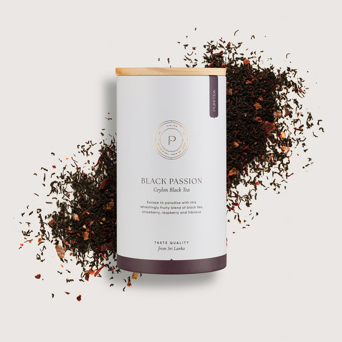 bosvruchten losse zwarte thee bewaarkoker